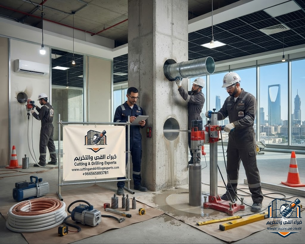 خدمة فتح كور مكيفات الرياض لتنفيذ فتحات السبليت والمكيفات المركزية باستخدام أحدث أجهزة الكور الماسي